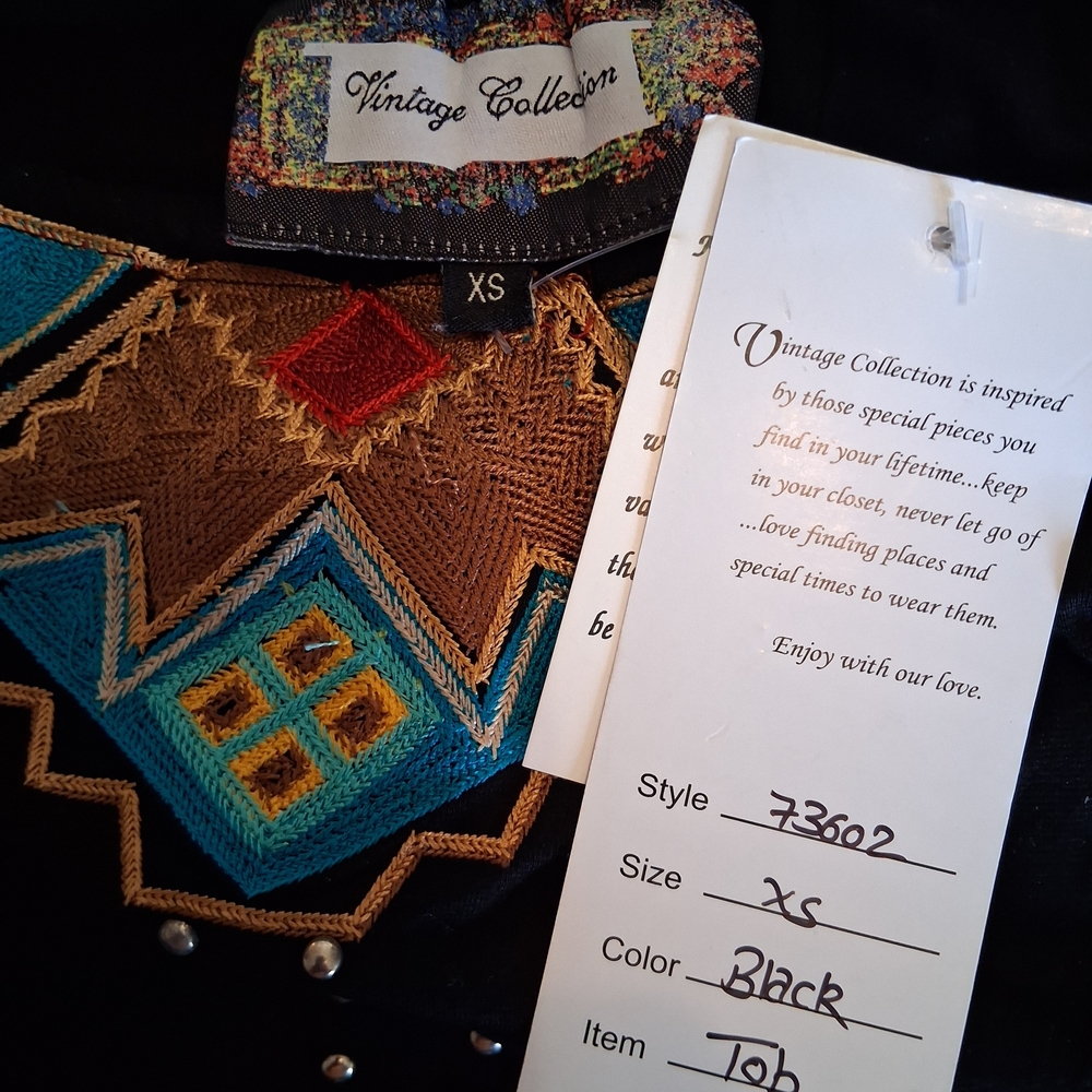 Vintage Southwestern Embroidered Beaded Western Top XS Musketeer Aztec Boho - Picture 5 of 9